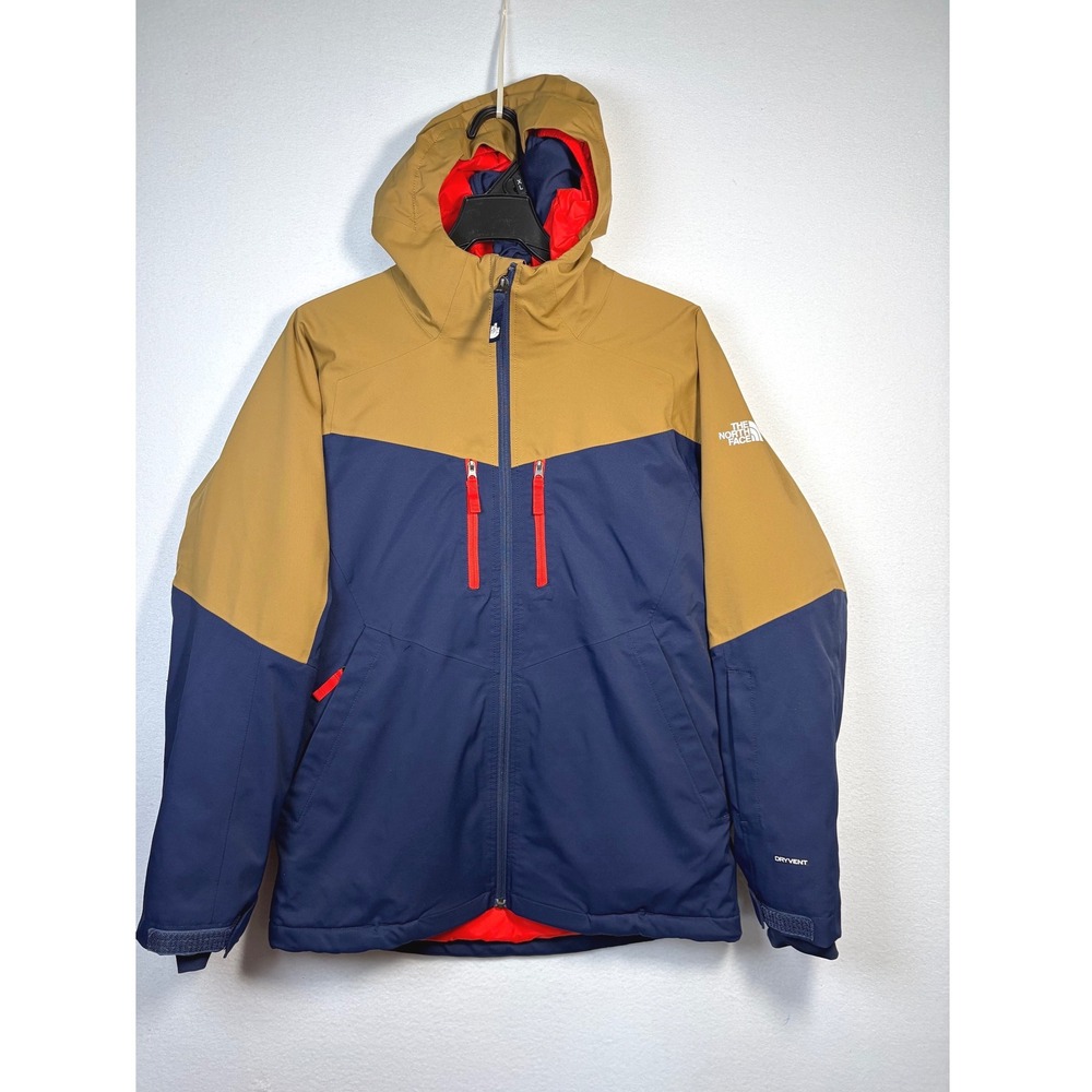 The North Face DryVent Jacket Boys Large 14-16 Blue Tan Excellent Face Mask